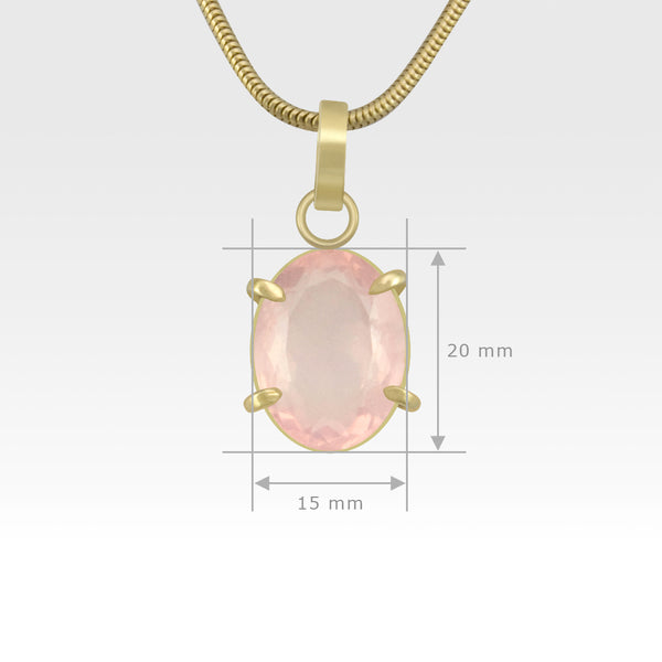 Multi-Facets Rose Quartz Oval Pendant Measurements