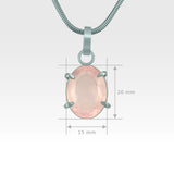 Multi-Facets Rose Quartz Oval Pendant Silver Measurements