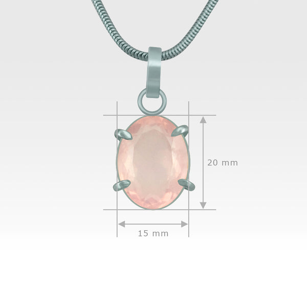 Multi-Facets Rose Quartz Oval Pendant Silver Measurements