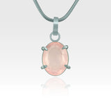 Multi-Facets Rose Quartz Oval Pendant Silver