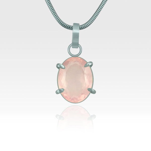 Multi-Facets Rose Quartz Oval Pendant Silver