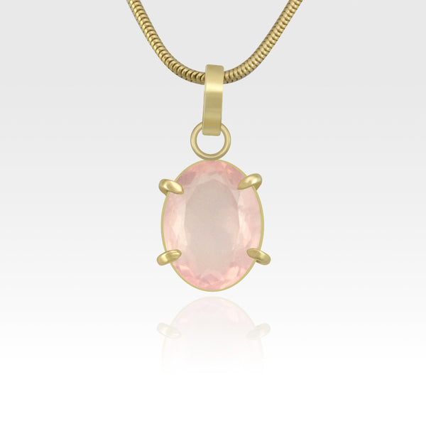 Multi-Facets Rose Quartz Oval Pendant