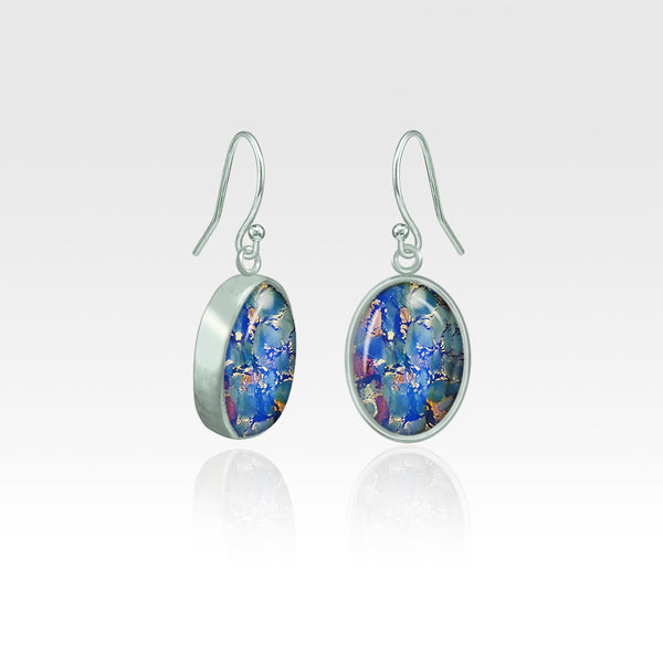 Oval Earrings - Vintage Glass Blue Silver