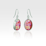 Oval Earrings - Vintage Glass Pink Silver