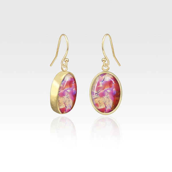 Oval Earrings - Vintage Glass Pink