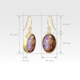 Oval Earrings - Vintage Glass Purple Measurements