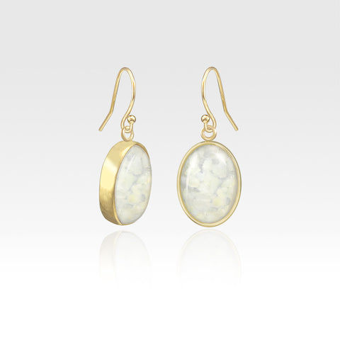 Oval Earrings - Vintage Glass White