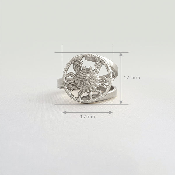 Star Signs Cancer Ring Silver Measurements