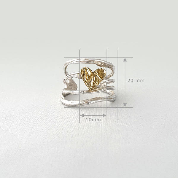 Twiglet Heart Two Tone Ring Silver Measurements