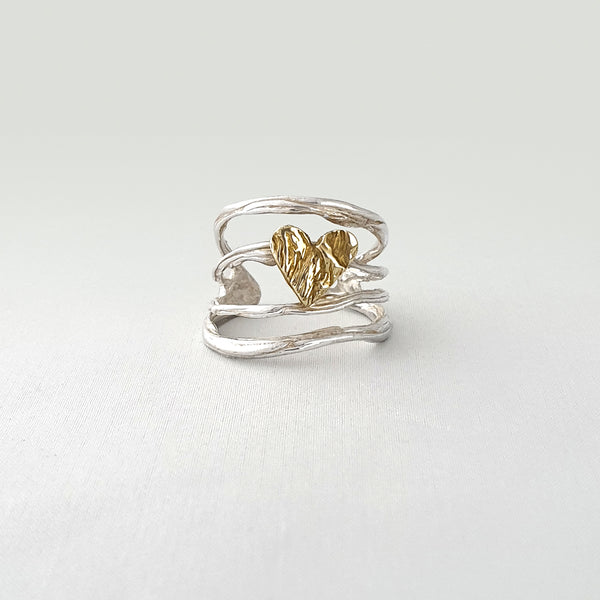 Twiglet Heart Two Tone Ring Silver