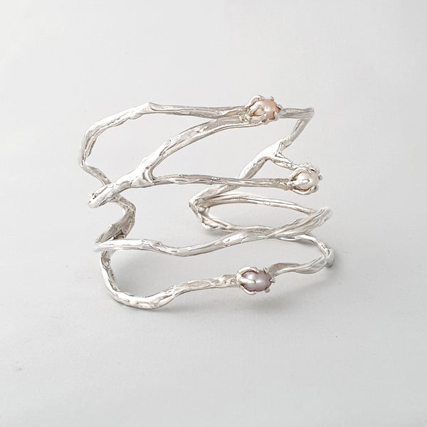 Twiglet Pearl Cuff Silver Side