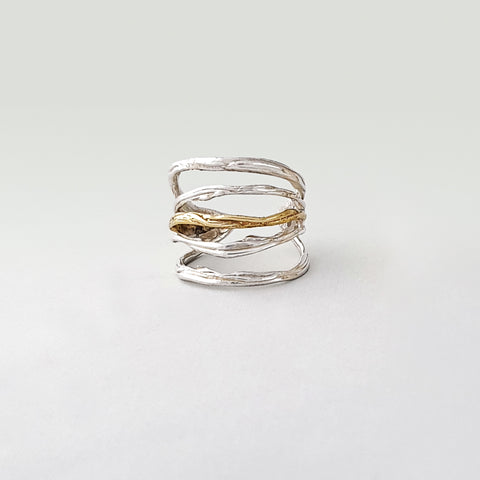 Twiglet Two Tone Ring Silver