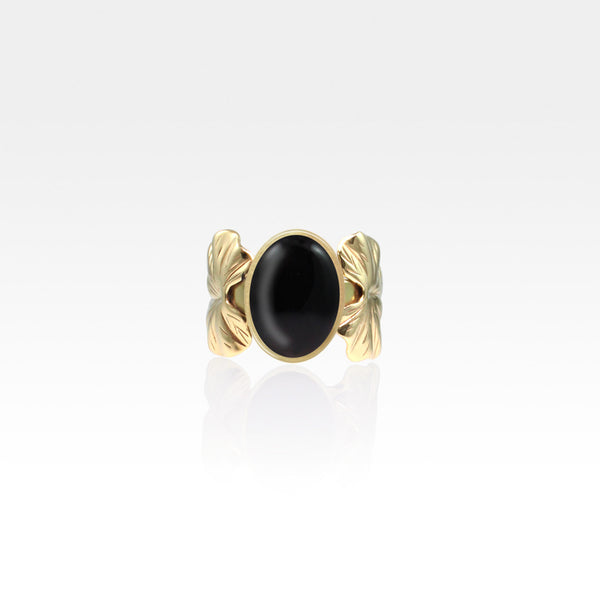 Art Deco Leaf Black Onyx Ring