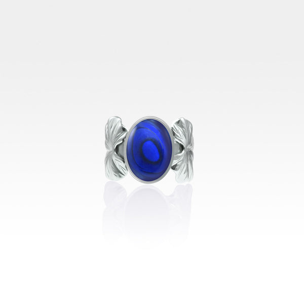 Art Deco Leaf Blue Abalone Ring Silver