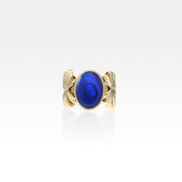 Art Deco Leaf Blue Abalone Ring