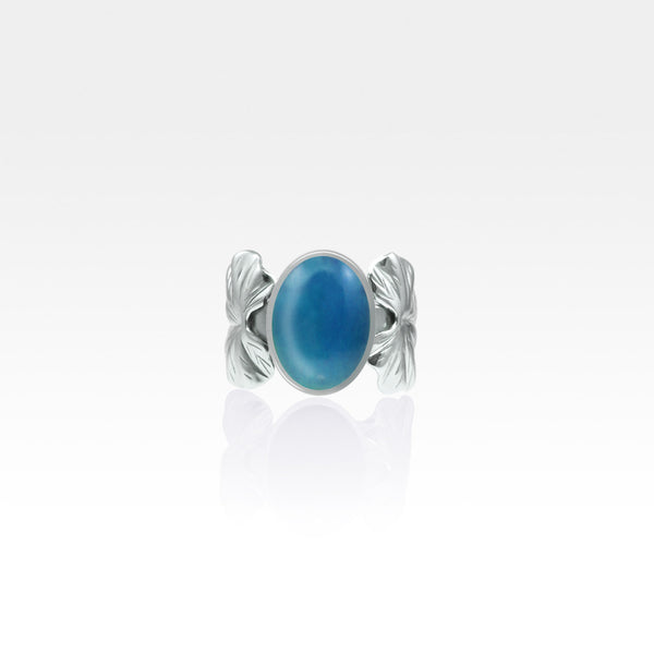 Art Deco Leaf Blue Onyx Ring Silver
