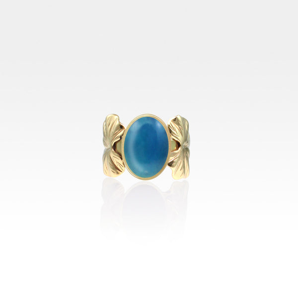 Art Deco Leaf Blue Onyx Ring