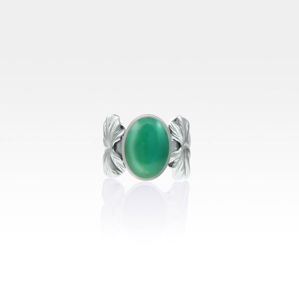 Art Deco Leaf Green Onyx Ring Silver