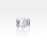 Art Deco Leaf Mother of Pearl Ring Silver
