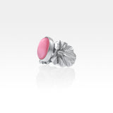 Art Deco Leaf Pink Cat's Eye Ring Silver Side View