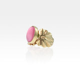 Art Deco Leaf Pink Cat's Eye Ring Side View