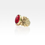 Art Deco Leaf Red Abalone Ring Side View