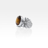 Art Deco Leaf Tiger's Eye Ring Silver Side View