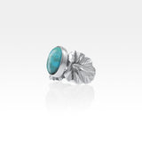 Art Deco Leaf Turquoise Ring Silver Side View