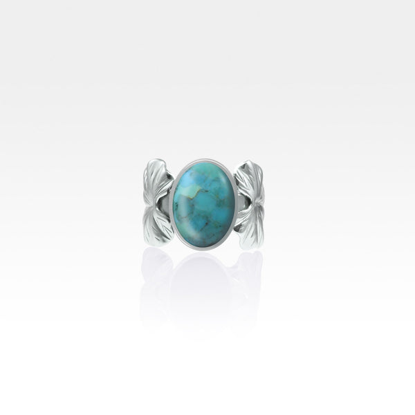 Art Deco Leaf Turquoise Ring Silver