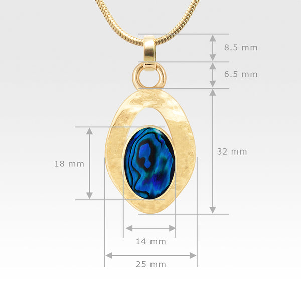 Hammered Pendant Abalone Shell Blue Measurements