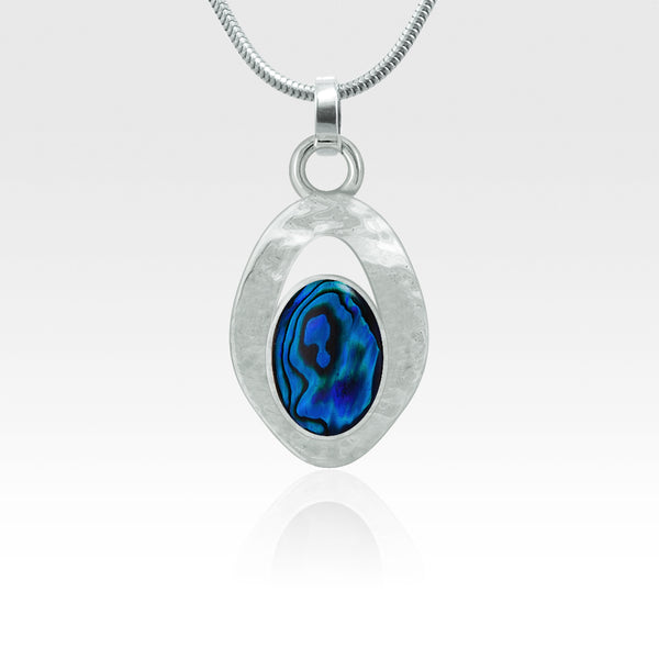 Hammered Pendant Abalone Shell Blue Silver