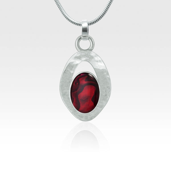 Hammered Pendant Abalone Shell Red Silver