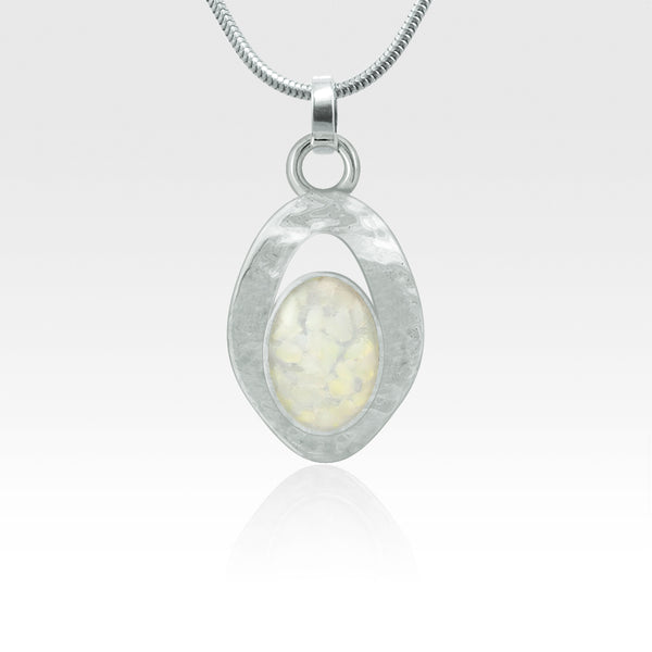 Hammered Pendant Vintage Glass White Silver