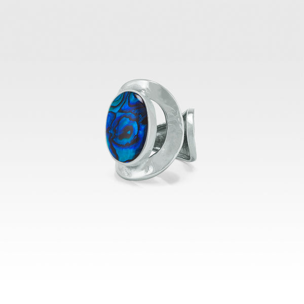Hammered Ring Abalone Blue Silver