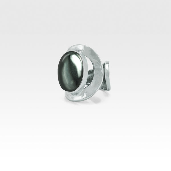 Hammered Ring Hematite Silver