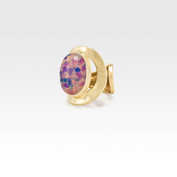 Hammered Ring Vintage Glass Opal