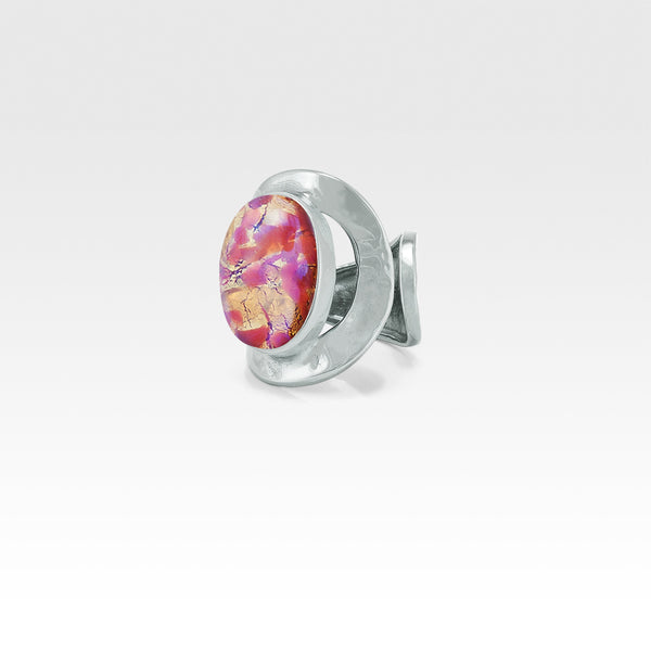 Hammered Ring Vintage Glass Pink Silver