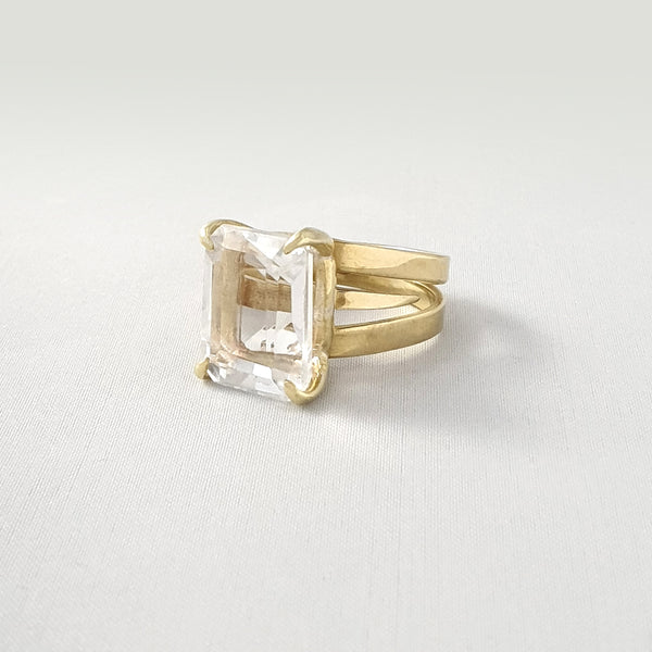Multi-Facet Clear Quartz Rectangle Ring Limited Edition 1