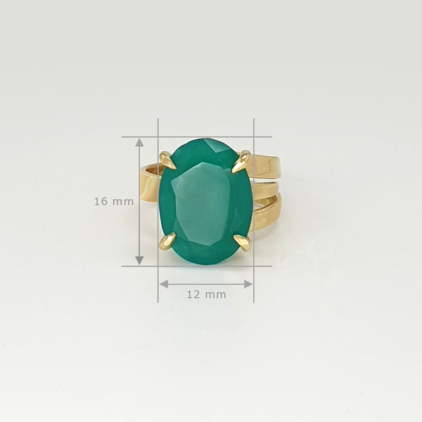 Multi-Facet Green Onyx Oval Ring Measurements