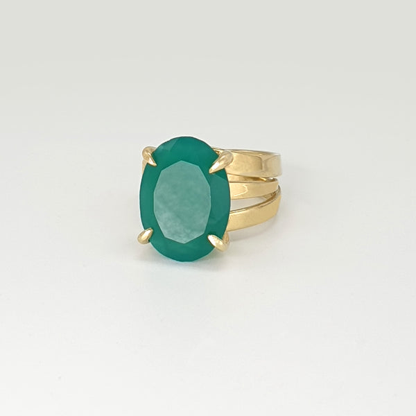Multi-Facet Green Onyx Oval Ring Side
