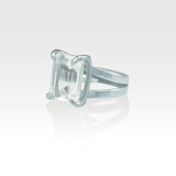 Multi-Facets Clear Quartz Rectangular Ring Silver Side View