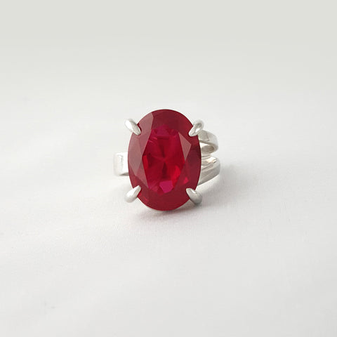 Multi-Facet Ruby Silver Ring 