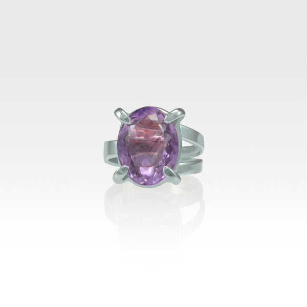 Multi-Facets Amethyst Oval Ring Silver