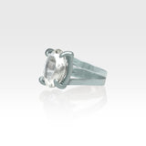 Multi-Facets Clear Quartz Oval Ring Silver Side View