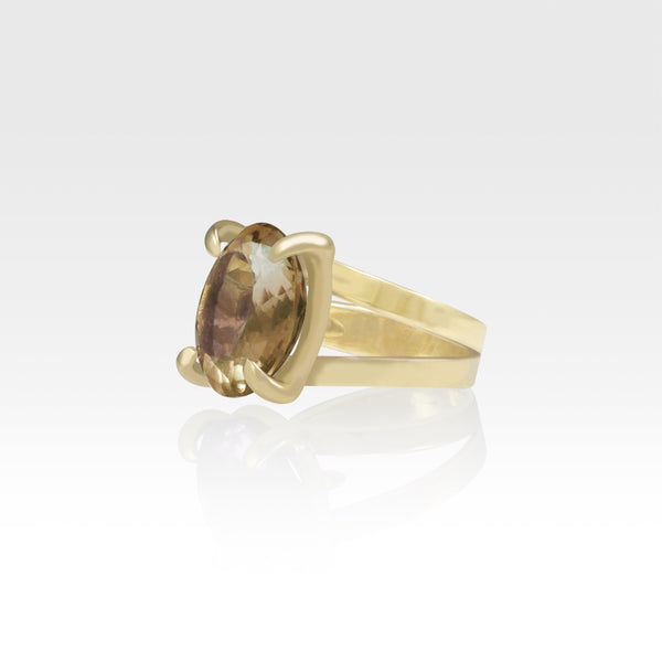 Multi-Facets Smoky Quartz Oval Ring Side View