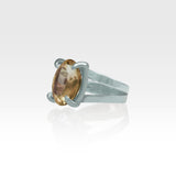 Multi-Facets Smoky Quartz Oval Ring Silver Side View