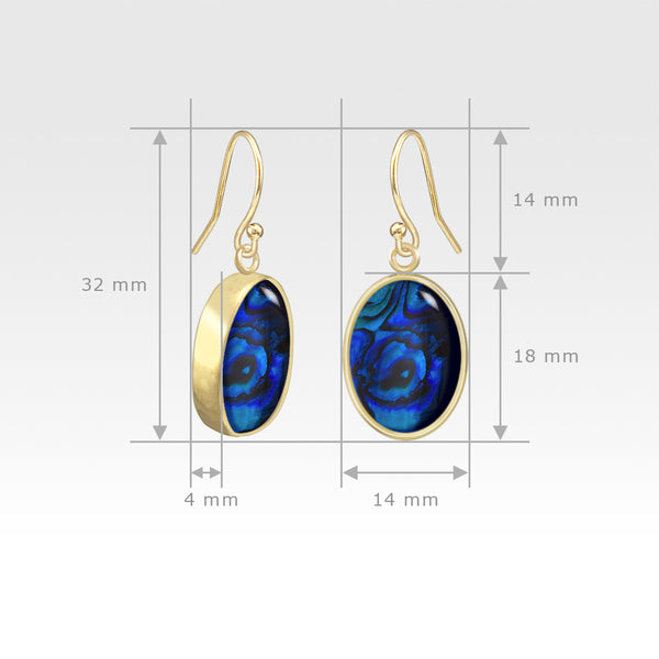 Oval Earrings - Blue Abalone Shell Measurements