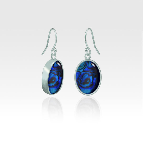 Oval Earrings - Blue Abalone Shell Silver