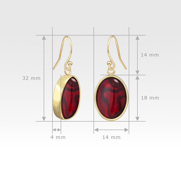 Oval Earrings - Red Abalone Shell Measurements