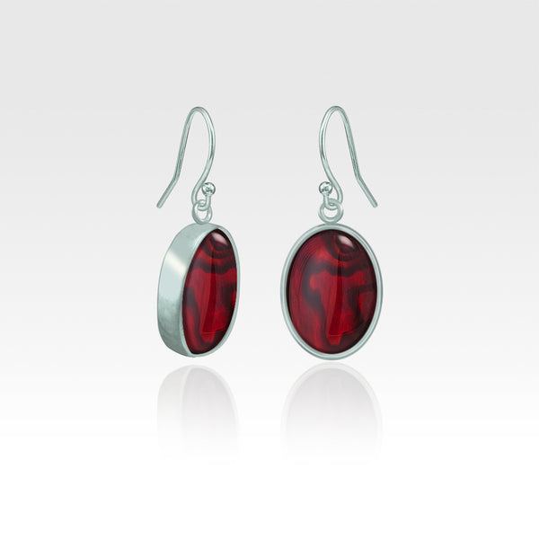 Oval Earrings - Red Abalone Shell Silver
